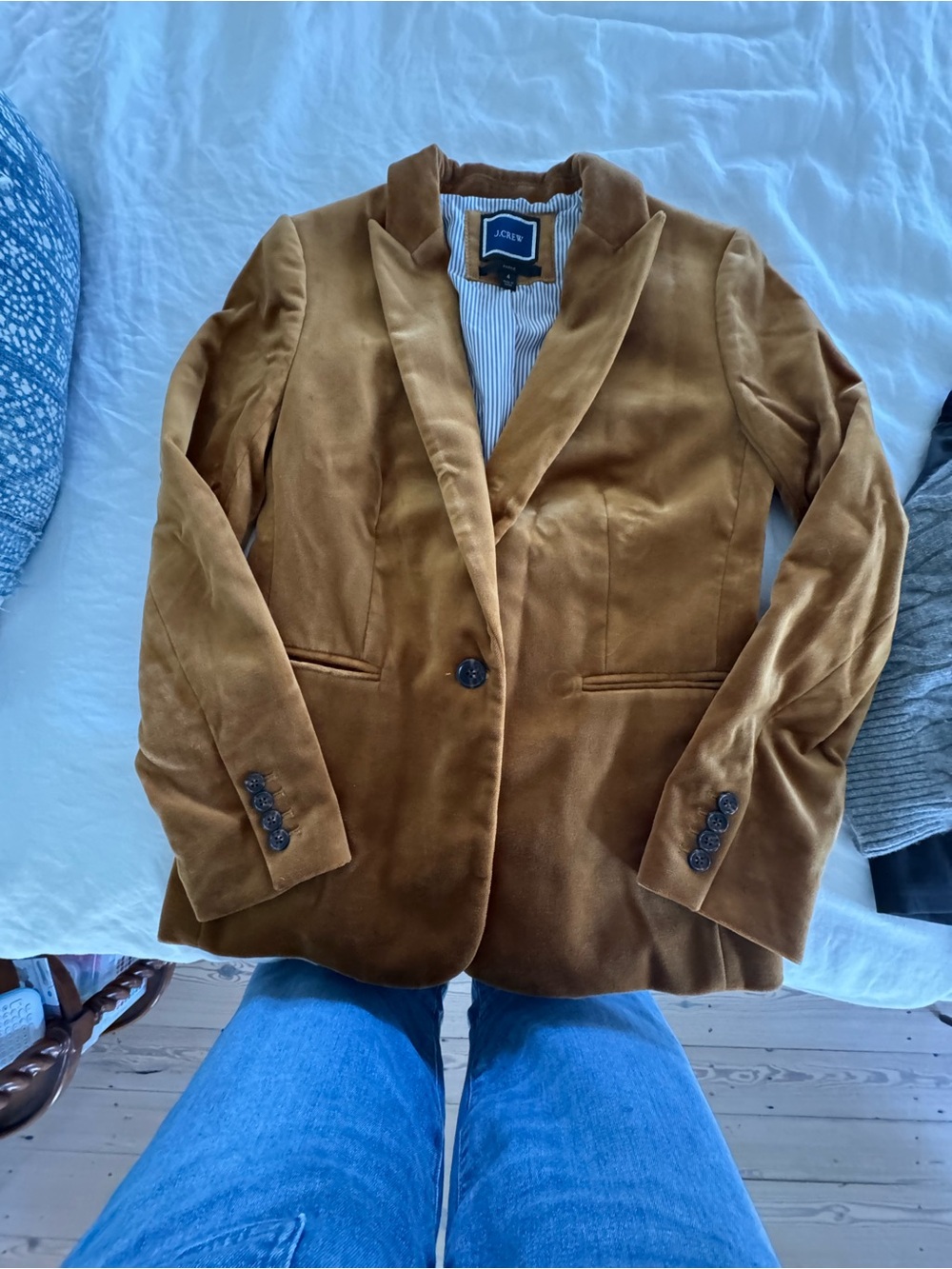 J. Crew Velvet Single-Button Blazer in Caramel